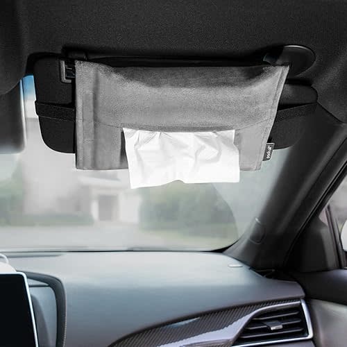 pack all Car Tissue Holder, Premium Microsuede Sun Visor Napkin Dispenser, Wipes Case for Backseat, Vehicle Accessories (Grey)
