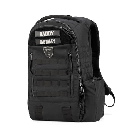 TBG - Mens Tactical Diaper Bag Backpack w/Built-in Changing Mat, Stroller Strap (Black 4th Gen)