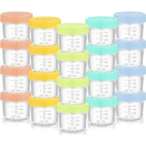 20 Pack Glass Baby Food Containers, 4 Oz Glass Baby Food Storage Jars with Airtight Lids, Reusable Leak-Proof Baby Food Jars, Freezer Microwave Dishwasher Safe