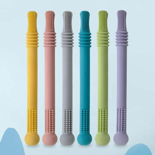 Happy Date Hollow Teether Tubes, Chew Straw Toy for Infant Toddlers Silicone Teething Toys for Babies 3-12 Months BPA Free/ Freezable/ Dishwasher and Refrigerator Safe
