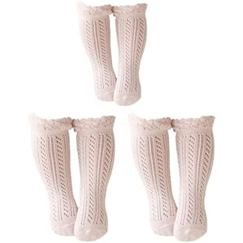 ACTLATI Baby Girls Knee High Socks Hollow Out Anti-skid Knitting Stockings Suitable for 0-2 Years Infants Toddlers