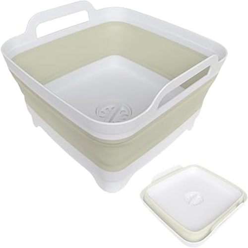 Collapsible Wash Basin for Baby Bottles - 2.4 Gallons Portable Bottle Washing Basin, for RV Camping Sink, Space-Saving Collapsible Dish Basin (Green)