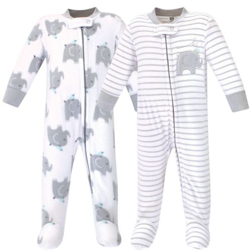 Hudson Baby Baby Fleece Zipper Sleep And Play 2pk, Elephants, 6-9 Months