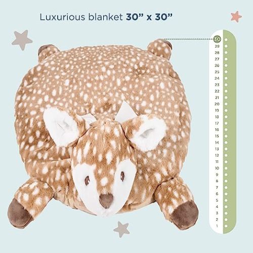 Bearington Baby Lil’ Willow Tummy Time Mat, 30 x 30 Inch Fawn Plush Stuffed Animal Blanket, Woodland Nursery Décor - Lil’ Willow (30" x 30")