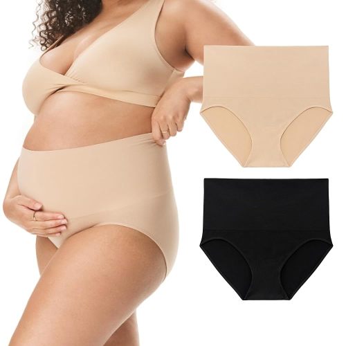 Motherhood Maternity Women's Seamless Postpartum Shaper Panty, Belly Support Underwear, 2-Pack