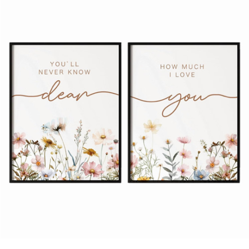 Set of 2 Prints, Above Crib Decor, Boho Nursery Wall Art, Wildflower Nursery Decor, Botanical Print, Floral Nursery Art, Baby Girl Nursery Decor, Baby Shower Gift, each 11x14inch