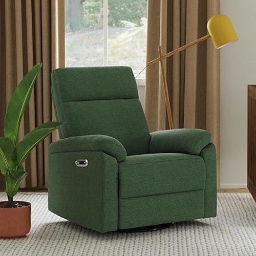 DaVinci Suzy Electronic Swivel Recliner with USB Port in Pine Green, GREENGUARD Gold & CertiPUR-US® Certified