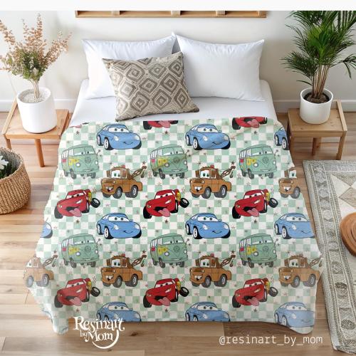 Cars Blanket, Name Blanket, Green Blanket for boys, Sherpa Blanket, Customizable Blanket, Kid Blankets