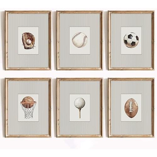 Sports Wall Art Decor Toddler Boys Room Canvas Prints Vintage Sports Nursery Wall Decor Baby Kids Poster Football Baseball Pictures Basketball Theme Artwork for Children Bedroom 8x10x6 Inch Unframed