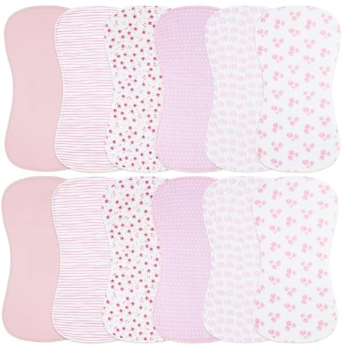 Baby Burp Cloths Large Size 3-Layers Thicken 100% Cotton Super Absorbent and Soft Baby Spit Up Burping Rags Baby Burp Cloth Set for Girls 12 Pack