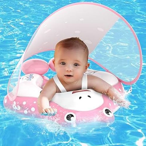 Baby Pool Float with Canopy, Cellulera Inflatable Toddler Pool Float Baby Swimming Pool Float, Adjustable Safety Seat Add Tail No Flip Over, Baby Swim Float for Age of 3-36 Months L Size
