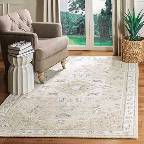 SAFAVIEH Micro-Loop Collection 6' x 9' BeigeIvory MLP505B Handmade Medallion Premium Wool Living Room Dining Bedroom Area Rug