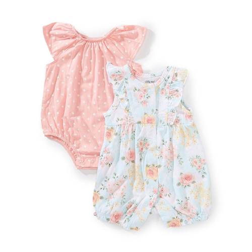 Little Me Baby Girls 3-12 Months Flutter-Sleeve Dotted/Floral Romper Two-Pack