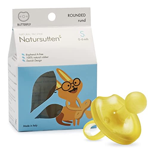 Natursutten Pacifiers 0-6 Months - 1-Pack Butterfly Shield Round Nipple Natural Rubber Safe & Soft BPA-Free Pacifiers for Breastfeeding Babies - Newborn Pacifiers Made in Italy