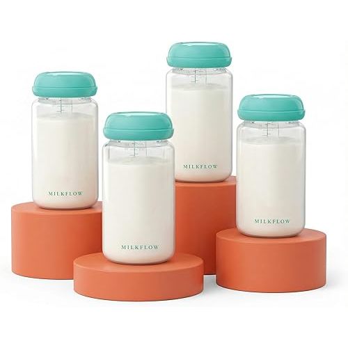 Breast Milk Storage Bottles, 4 Pack 10oz/300ml Wide Neck BPA-Free Plastic Bottles for Pumping, Compatible with Spectra S1/S2/9 Plus/SG & Motif Luna, Leak-Proof Lids for Storage, Feeding & Travel