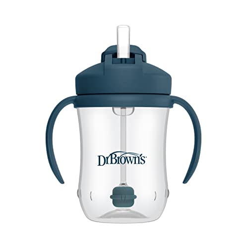 Dr. Brown's Milestones, Baby's First Straw Cup Sippy Cup with Straw, 6m+, 9oz/270ml, Dark Blue, BPA Free