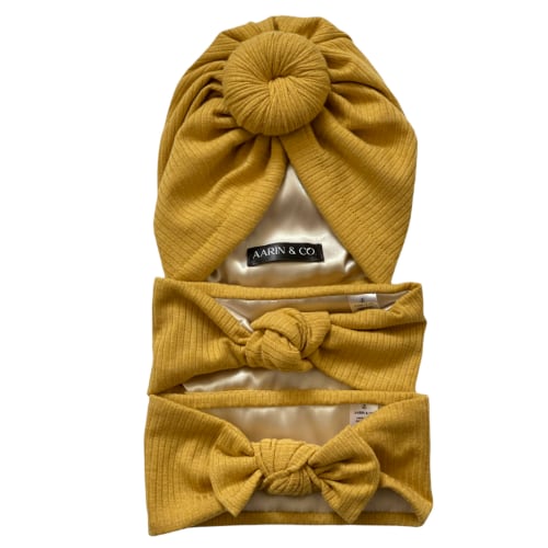 Satin Lined Accessory Bundle-Mustard Ribbed