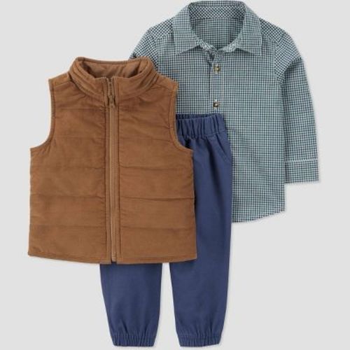 Carter's Just One You®️ Baby Boys' Vest 3pc Button-down Top & Bottom Set - Brown/blue Newborn