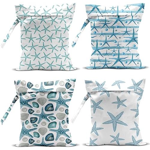 4 Pcs Wet Bag, Wet Dry Bag, Waterproof Bag, Swimsuit, Beach Bag, Wet Bag for Pool, Beach, Diapers, Nanobag, Cruise Ship Essentials, Starfish Accessories Travel Essentials for Women