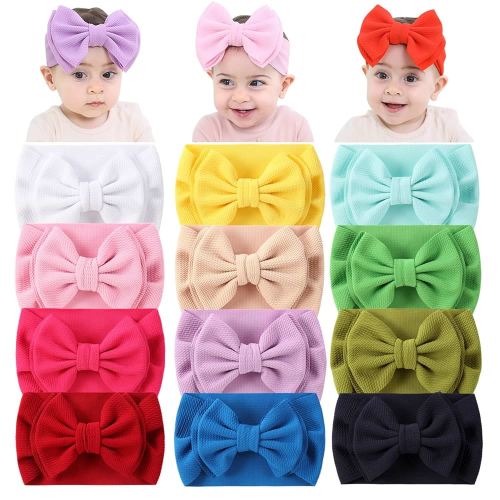 Cinaci 12 Pack Stretchy Elastic Wide Nylon Headbands with Solid Knot Big Hair Bow Headwraps Large Oversized Hair Bows Accessories for Baby Girls Infants Toddlers Kids