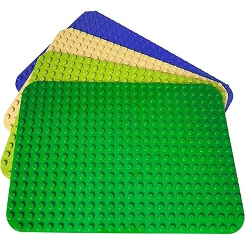 Apostrophe Games Large Building Blocks Base Plates Compatible with All Major Brands – 15 x 10 Inches for Construction Bricks – 4-Pack Multicolor for Table and Floor Use, STEM Learning