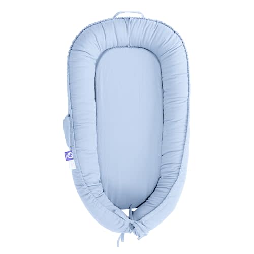 CooCooBaby Infant Lounger, Baby Nest Cover for Baby Girls & Boys, Newborn Essentials for Baby 0-12 Months, 100% Cotton Breathable, Co Sleeper Portable Travel Bed (Baby_Blue)