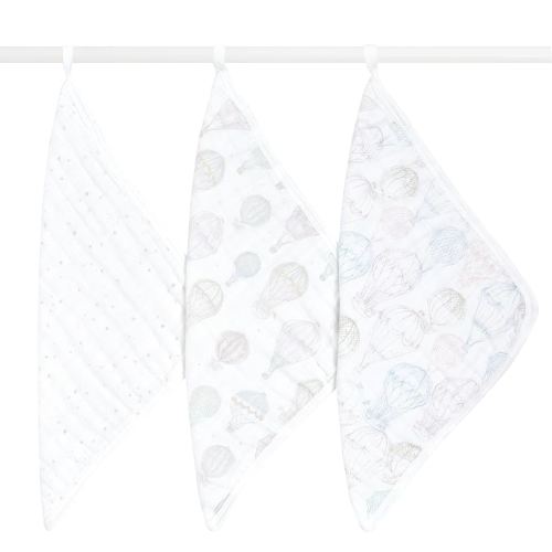 aden + anais Organic Oversized Washcloth 3-Pack, Super Soft 100% Organic Cotton Muslin, Gentle on Skin, 3 Absorbent 12x12 Layers, Softer with Every Use, for Babies Infants Toddlers, Above The Clouds