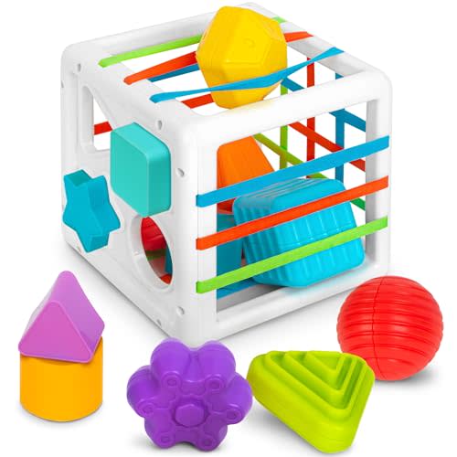 Playkidiz Shape Sorter Baby Toys, Sorting & Stacking Blocks Toy for Toddlers, Sensory Shapes, Early Learning Development Activity Cube for Boys & Girls, 18+ Months