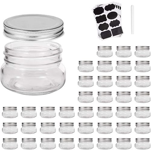Accguan Mini Mason Jars,glass jar 5OZ With Lids（Silver,Ideal for Jam,Honey,Wedding Favors,Shower Favors,40 PACK