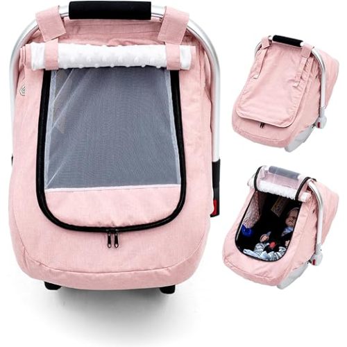 Waterproof Car Seat Cover Baby, 3D Mink Dot Infant Car Seat Cover with 2 Breathable Vents, Universal Carseat Canopy for Girls Boys, Baby Carrier Cover for All Seasons, Protect from Sunlight Rain
