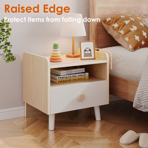 AllModern Night Stand, Kids Wooden Nightstand With Drawer, Children Bed Side Table With Open Storage, 2-Tier End Table For Bedroom And Small Spaces | Wayfair
