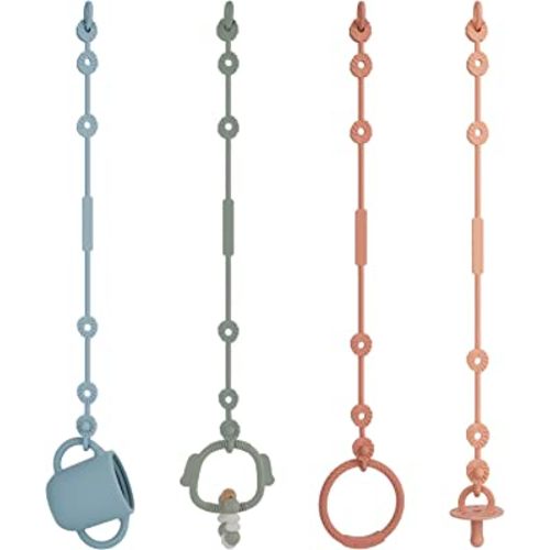 Toy Straps for Baby, Silicone Pacifier Clips Adjustable Stretchable Sippy Cup Straps for Strollers, High Chair, Cribs, Hanging Baskets, Shopping Trolley, Car Seat, Bags (Ether+Sage+Apricot+Muted)