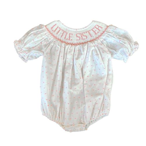Little Sister Swiss Dot Smocked Bubble: Light Pink