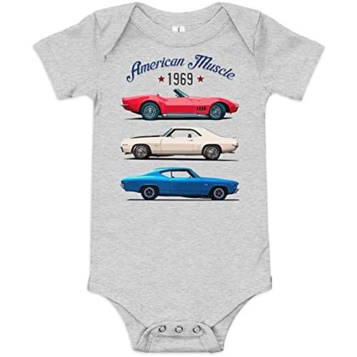 1969 American Muscle Cars Chevy Vette Stingray Camaro Z28 Chevelle SS baby onesie Short Sleeve one Piece