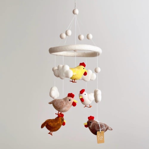 Handcrafted Wool Chicken Baby Mobile - Farm Nursery Decor