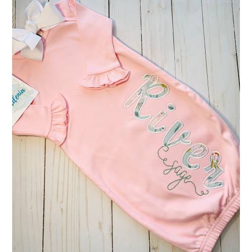 Personalized baby girl gown | Embroidered pink baby gown | Baby girl coming home outfit | Baby girl name gown | Monogrammed baby outfit