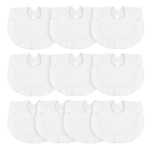 Seematn 10 Pcs Baby Muslin Bibs for Unisex Girls & Boys Drool Bibs Bandana Ruffle Soft Cotton for Newborn Infants Toddlers(White)