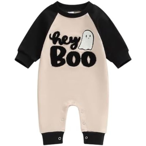 FYBITBO My First Halloween Baby Boy Girl Outfit Hey Boo Pumpkin Jumpsuit Romper Newborn Halloween Onesie Clothes