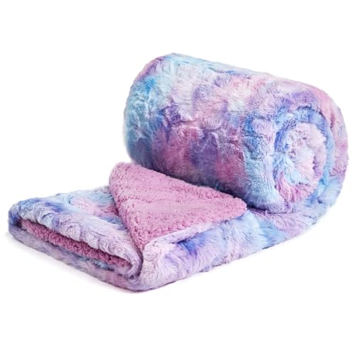 NEWCOSPLAY Super Soft Faux Fur Throw Blanket for Couch Purple Rainbow Sherpa Fuzzy Plush Warm Blanket for Sofa Bed (Purple Rainbow, Throw(40"x50"))