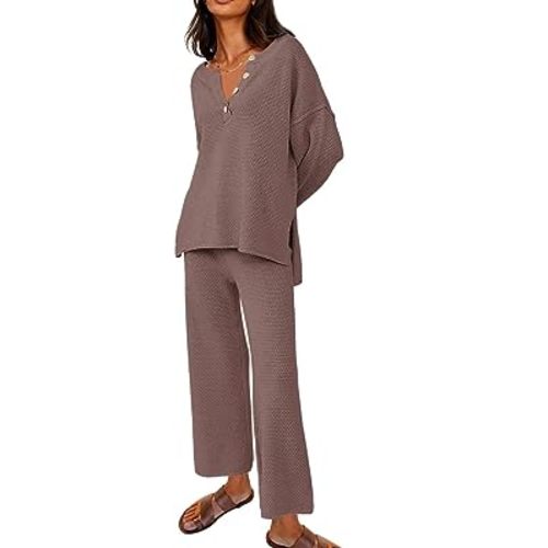 LILLUSORY Women's 2 Piece Trendy Outfits Oversized Slouchy Matching Lounge Sets Cozy Knit Loungewear Sweater Sets
