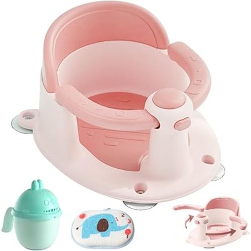 Baby Bath Seat 6 Months & up, Bath Seat for Baby, Toddler Bath Seat with Suction Cups, Non-Slip, Detachable Cute Pink
