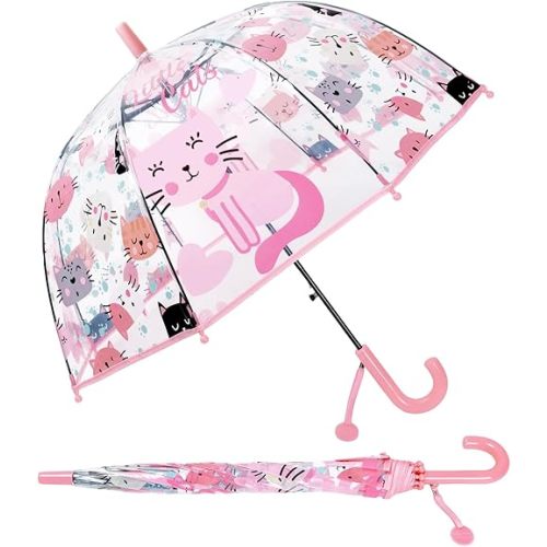 Kids Umbrella Clear Bubble Umbrellas for Rain,Transparent Dome Safety Windproof Umbrella with Easy-Grip Hook Handle for Toddler Girls and Boys