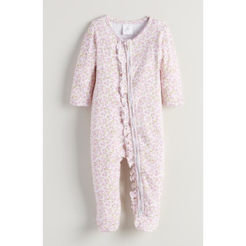 Floral Ruffle Zip-Up Cotton Footie, 9M