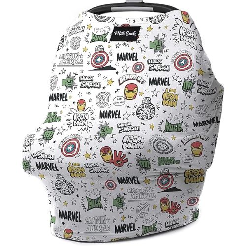 Milk Snob Original Marvel 5-in-1 Baby Cover, Breastfeeding, Car Seat, Carrier, Stroller, High Chair, Shopping Cart, Canopy, Baby Shower Gender Neutral Gifts, Nursing Top (Mighty Heroes)