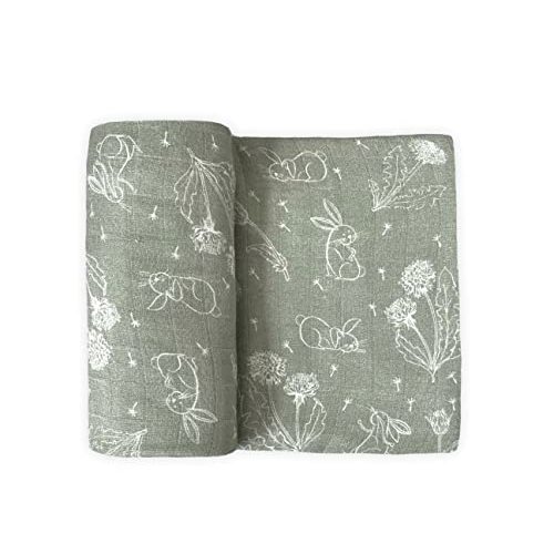 Leyl&Ari Muslin Swaddle Blanket | 70% Viscose from Bamboo 30% Organic Cotton | Bunny Baby Blanket for Boys and Girls (Sage/Bunny & Dandelion)