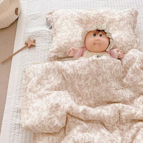 BuLuTu Cotton Muslin Blanket for Toddler Girls Boys Rabbit Pattern Baby Quilted Blanket Lightweight Soft Toddler Comforter Quilt for All Seasons, Forest Pattern, 47"x59", No Pillow