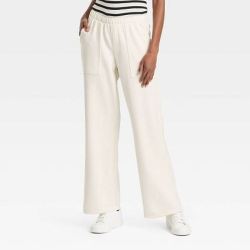 Women's Mid-Rise Sandwash Pull-On Knit Leisure Utility Pants - A New Day™ White M: Modal Blend, Elastic Waist, Relaxed Leg, 30.5" Inseam