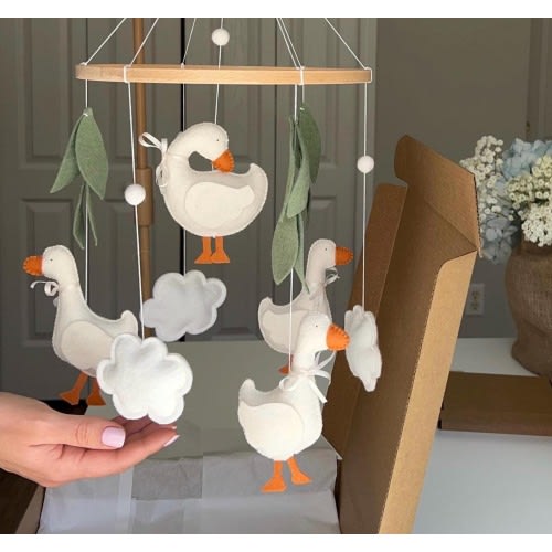Goose with Bow Baby Mobile Nursery Realistic Goose Mobile Crib Mother Goose Theme Nursery Decor Vintage Baby Girl Mobile Duck Mobile Baby