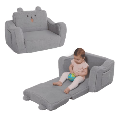 AILEEKISS Toddler Sofa Chair, 2-in-1 Foldable Baby Couch Flip Open Sofa Bed for Playroom, Grey