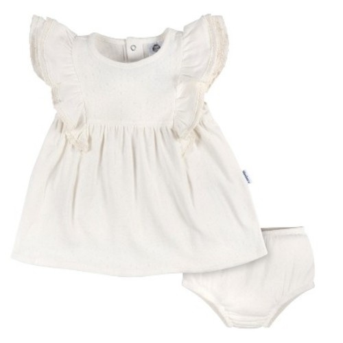 Gerber Baby Girls' Cotton Dress & Diaper Cover Set - Ivory - 6-9 Months - 2-Piece